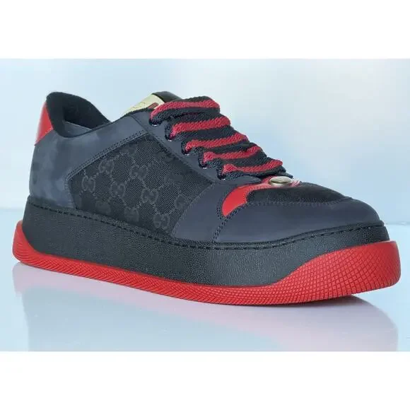 Gucci GG Double Screener Black/Red Sneakers 12 US (11.5 Gucci) 750048 IT NIB